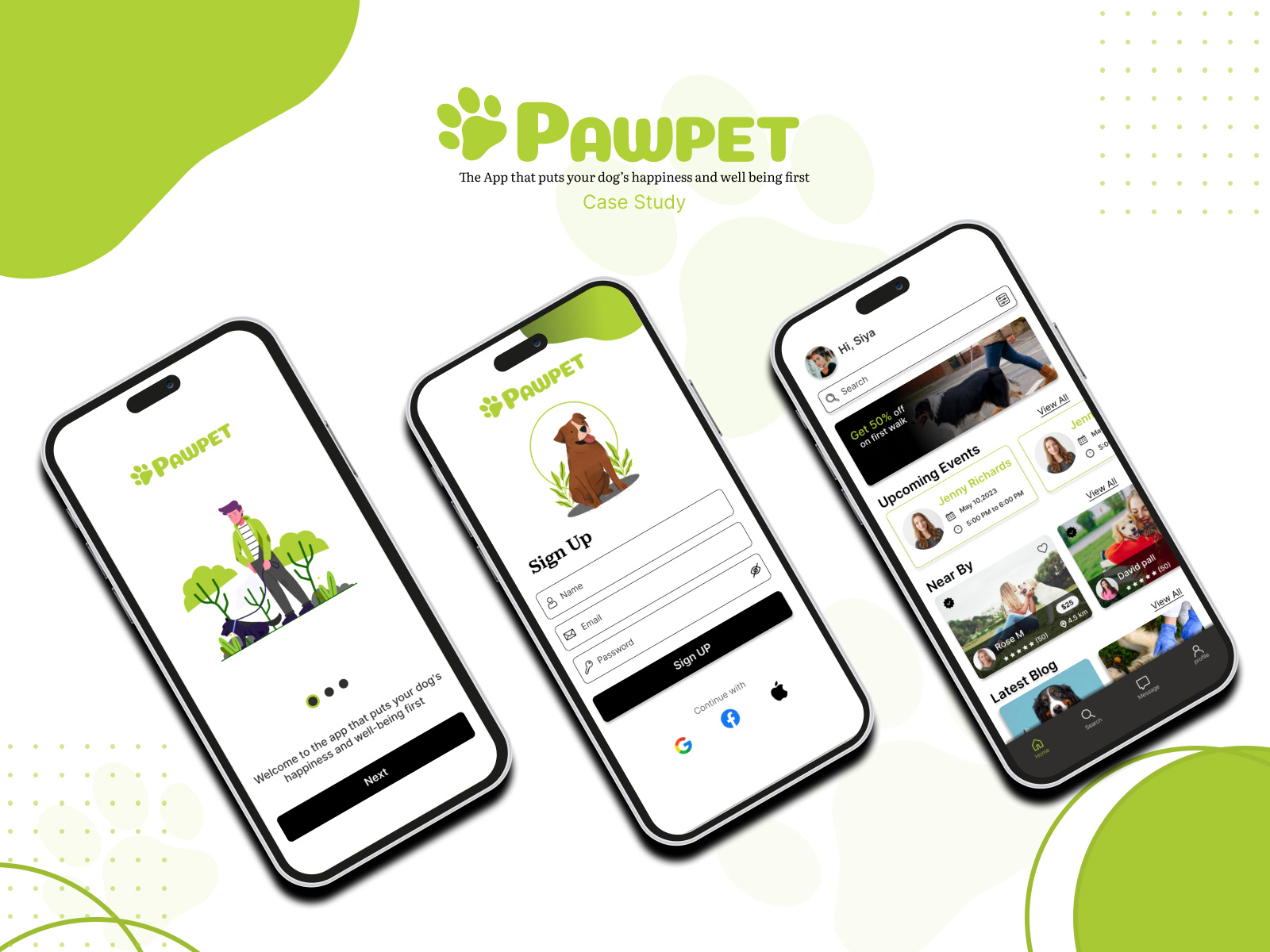 Dog Walking App Pawpet app appdesign branding case study dog walker dogwalking dogwalking app dribble product design course logo mobile app onboarding pet servise profile splash screen ui uiux ux