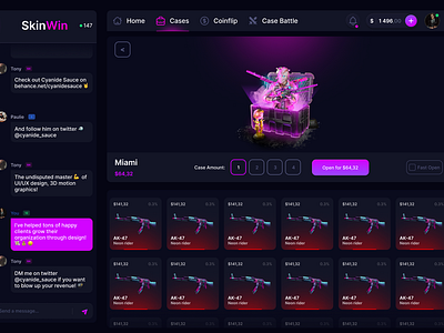 CS:GO Caseopen Website UI betting case caseopen casino crypto casino csgo ethereum gambling nft open opening p2e skins ui web3