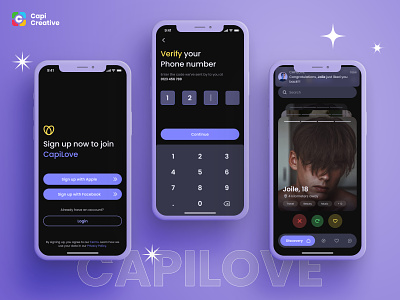 Capilove - Dating App Design app capi creative dating dating app dating online design mobile mobile app online date ui ui design ui kit ui ux ux design verify verify screen