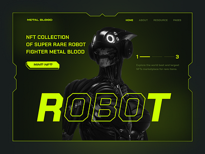 Super Rare Robot NFTs Website blockchain dark mode design nft robot web3 website