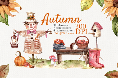 Watercolour autumn clipart set art autumn bookillustration branding card clipart cute design holiday illustration interior design patterns thanksgiving ay watercolour