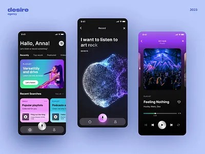 A mobile app for listening music 3d ai animation app design branding dashboard design desire agency graphic design illustration logo mobile mobile app motion motion graphics music stream ui