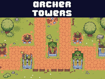 Free Archer Towers Pixel Art for Tower Defense 2d archer asset assets fantasy game game assets gamedev indie indie game pixel pixelart pixelated rpg top dowm top down topdown towerdefence towerdefense unity