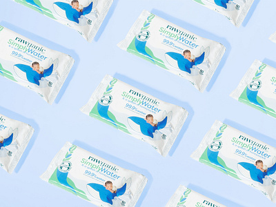 Rawganic SimplyWater baby wipe packaging design baby baby product baby wipes brand identity branding design graphic design illustration logo natural wipes packaging design wet wipe packaging whale