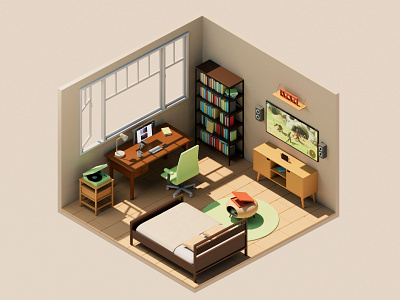 3D Room — Learning 3d 3droom bed books cinema4d pizza rozov tv visualisation window wnbl