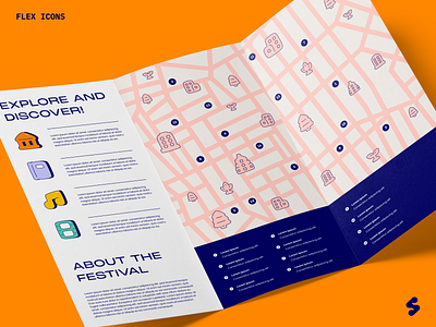 Map Brochure Design - Flex Icons cute design flat graphic design icons illustration illustrator kawaii minimal print print design stickers vector