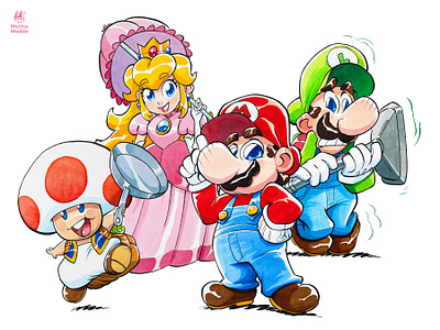 Super Mario heroes art fanart illustration nintendo supermario traditionalart videogames watercolor