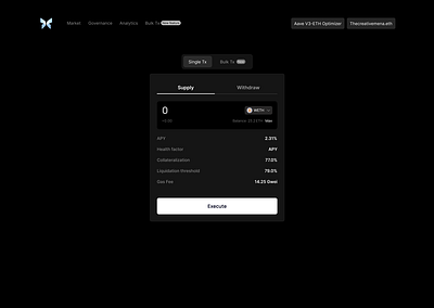 Single Tx - Lending Protocol app design app ui blockchain crypto dark theme defi design design system lending menu swap web design web3