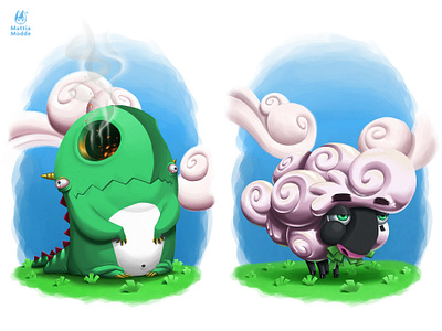 Tizzone & Tronfio art cartoon characterdesign digitalpainting dragon funny illustration mascot sheep