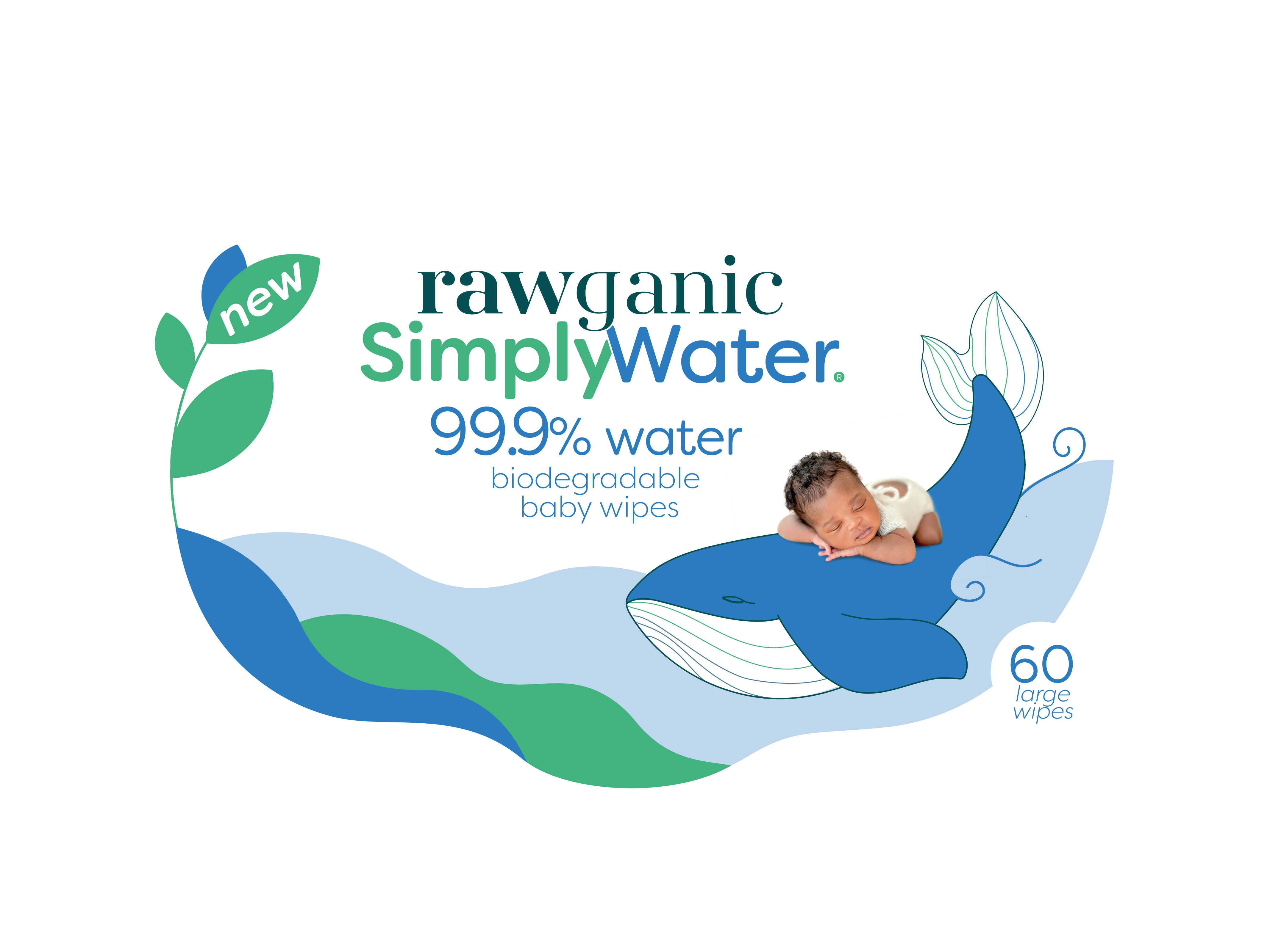 Example of Rawganic SimplyWater baby wipe brand identity & packaging design