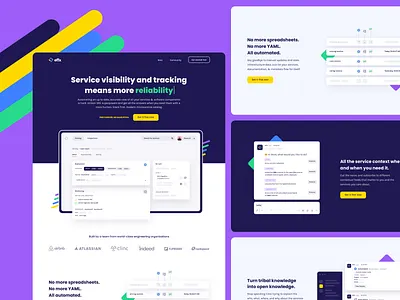 effx - Website Re-Design automate catalog components dash dashboard date deploy deployment integrations landing page microservices monitoring purple re design services slack website website design