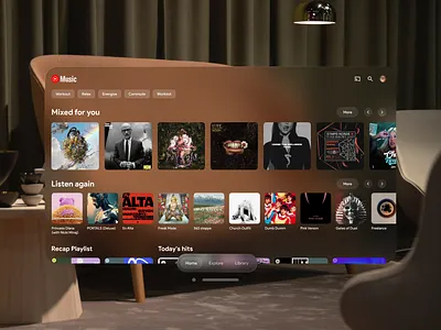 Spatial UI concept for the YouTube Music App app apple apple spatial ui apple vision os interface spatial spatial ui ui user interface vision os youtube youtube music