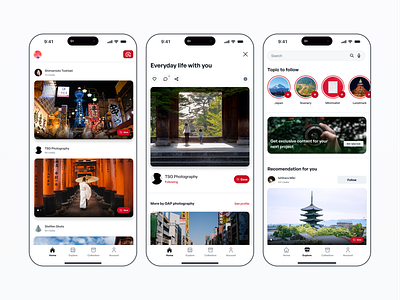 Sharing Photography App app bookmark collection gallery app inspiration app japan moodboard photography picture preview image sharing media shot social media app topic search ui app ux app