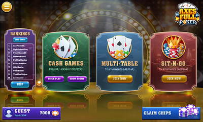 Axes Full Poker Lobby screen Ui app card game card game ui game buttons game design game graphic design game theme game ui game user interface game ux graphic design logo design poker poker game design poker game ui ui ux