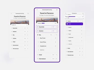 Travel Checklist App app checkbox checklist clean destination holiday minimal mobile mobile app progress to do to do app tourism travel travel app trip ui ux vacation