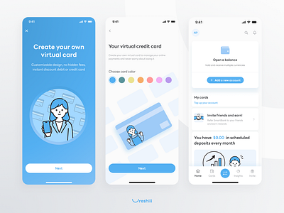Create card and start using account - Fintech app card creditcard mobile ui virtualcard