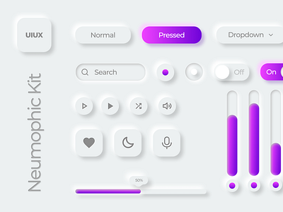 Neumorphic kit (Figma) 3d aesthetic buttons design figma graphic design icons illustration minimal neumorphic skeuomorphic ui ux vector