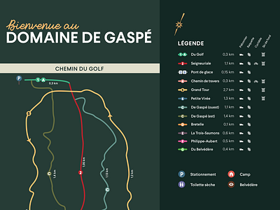 Carte Domaine de Gaspé domain hiking map mapping park trails vector