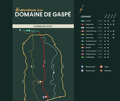 Carte Domaine de Gaspé domain hiking map mapping park trails vector