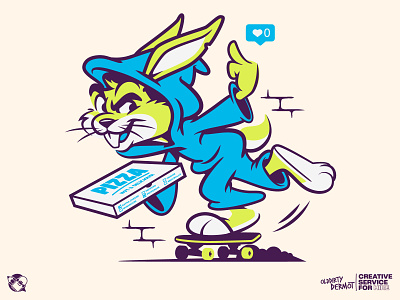 Pizza Bandit! bunny character design graphics illustration pizza skateboarding t shirt design vector vector design