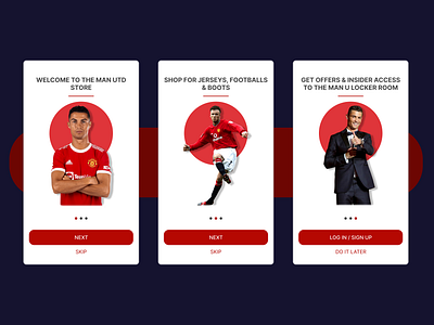 Manchester United app onboarding mobile UI design dailyui design figma football manchester united mobile design mobile ui onboarding sign up ui ux