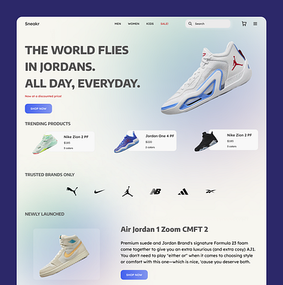 Sneaker shopping website landing page design dailyui design figma landing page sneaker sneakers ui website