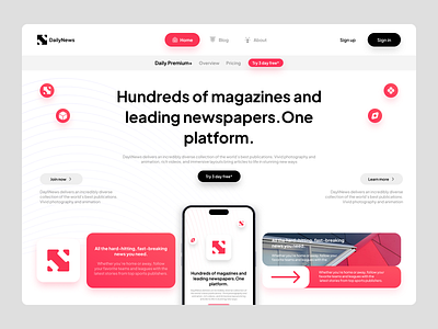 DayliNews; Platform Landing page app apple concept design graphic design hero header landing landing page new news newsletter platform popular ui uiux ux uxui website