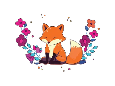 Cartoon fox with flowers animation app branding cartoon design graphic design illustration logo ui vector