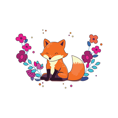 Cartoon fox with flowers animation app branding cartoon design graphic design illustration logo ui vector