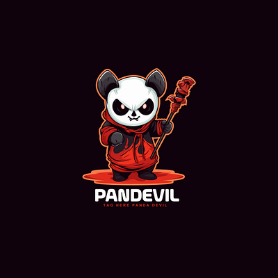 cute adorable cartoon panda being a devil carrying a stick scary tattoos