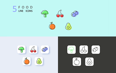 5 food line icons adobe illustrator design flat food graphic design icons illustration line logo vector