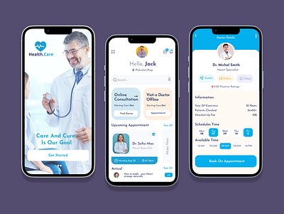 Medizinisch - Healthcare Technology Mobile Apps 2d 3d booking call check doctor feel good logo ui ux