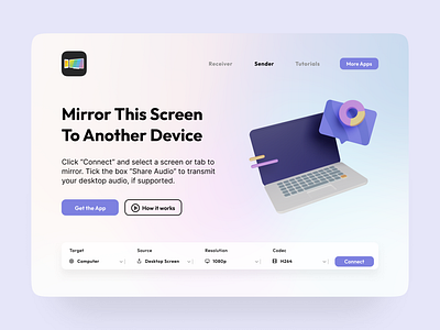 Screen Mirroring App landingpage tech startup app ui webdesign webdesign for tech startups