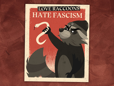 Love raccoons, Hate fascism 🗞️ stickers / poster affiche draw flat design illustration poster raccoon red sticker
