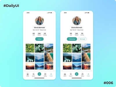 User Profile - DailyUI Challenge #006 app design appdesign dailyui dailyui001 dailyuichallenge design figma illustration logo mobile app mobile screen product design profile design social profile ui ui design ui screen uiux user userprofile