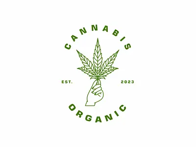 Cannabis Leaf + Hand outline logo design hand drawn