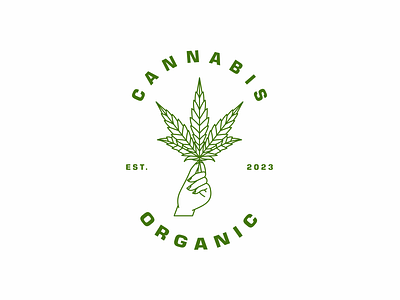 Cannabis Leaf + Hand outline logo design hand drawn