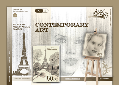 Art in Paris, UI-UX, Figma. Portrait, pencil drawing. animation branding design graphic design illustration logo prototyping ui ux vector