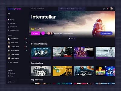 Movies&Friends Concept 2023 dark mode disney figma hbo light mode movies netflix tv ui uiux ux