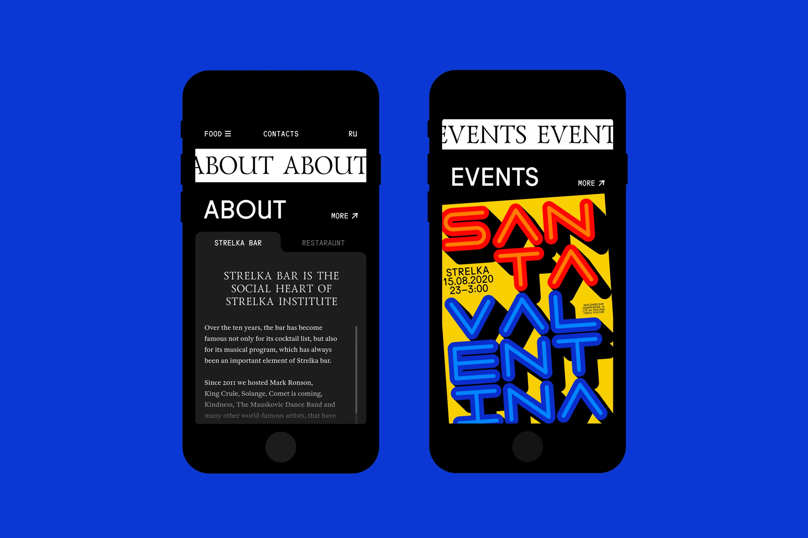Strelka Bar Website bar hover posters typography web web graphic design