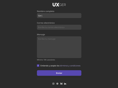 Contact Form - UXGER button checkbox dark mode form germán gjjimenez input jiménez placeholder social media textarea ui ux
