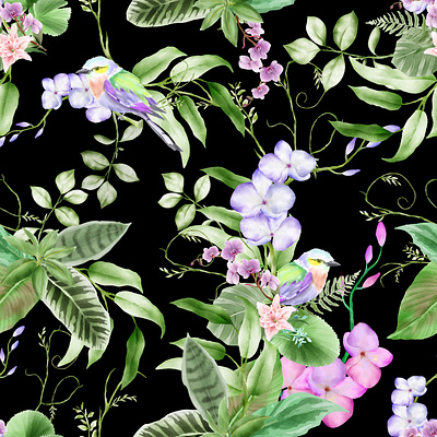 Wild Leafs | Foliage Pattern background beauty birds flowers foliage pattern green luxury seamless nature orchid seamless wallpaper watercolor wild leafs