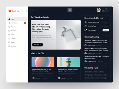 BookHive - Blog Dashboard 📔 app apps article article dashboard blog blog dashboard book book apps dashboard read reading ui ux