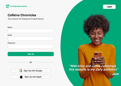 The Espresso Herald - Newsletter Signup Page newsletter sign up ui ux web design
