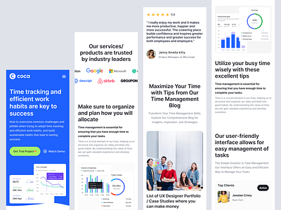 Coca - Time Tracking Platform Responsive agency blue company corporate kit landing mobile page platform profile responsive saas startup time tracking ui web