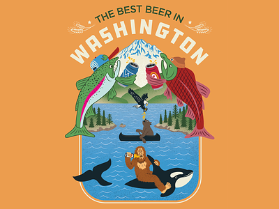 Best Beer in Washington State bald eagle beer bigfoot black bear brewery cascades funny illustration micro brew mt. rainier orca outdoors pacific northwest packaging pnw salmon san juan isalnd sasquatch trout washington state