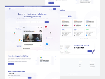 Letswork - Job Portal Landing Page UI card clean ui company company profile glints indeed job portal landing page linkedin product design ui ui design uiux uiux design web design web ui website ui