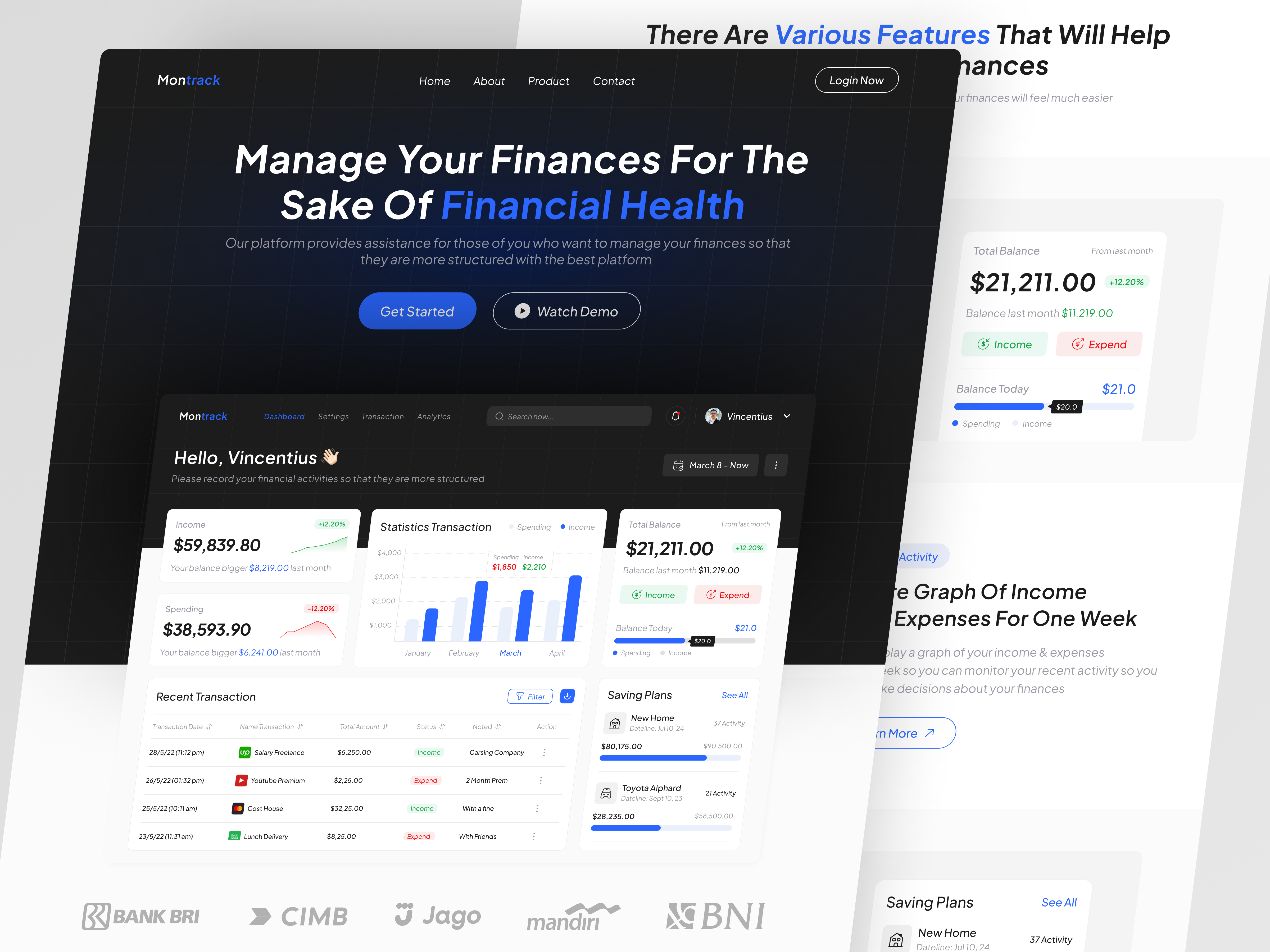 Montract - Landing page (Finance) admin analytics chart clean dashboard design finance fintech home landing page page saas saas landing page statistic tracker ui wallet web design website website saas