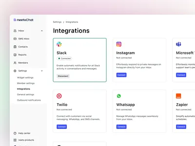 Integration in neetoChat chat customer design minimal neeto product support ui ux