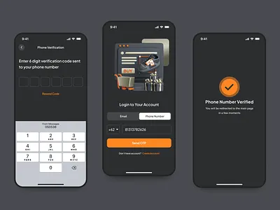Phone Number Login UI with Number Pad Interaction figma interaction login login illustration phone login ui ux